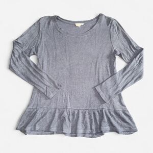 Grey Long Sleeve Ruffle Hem Waffle Shirt